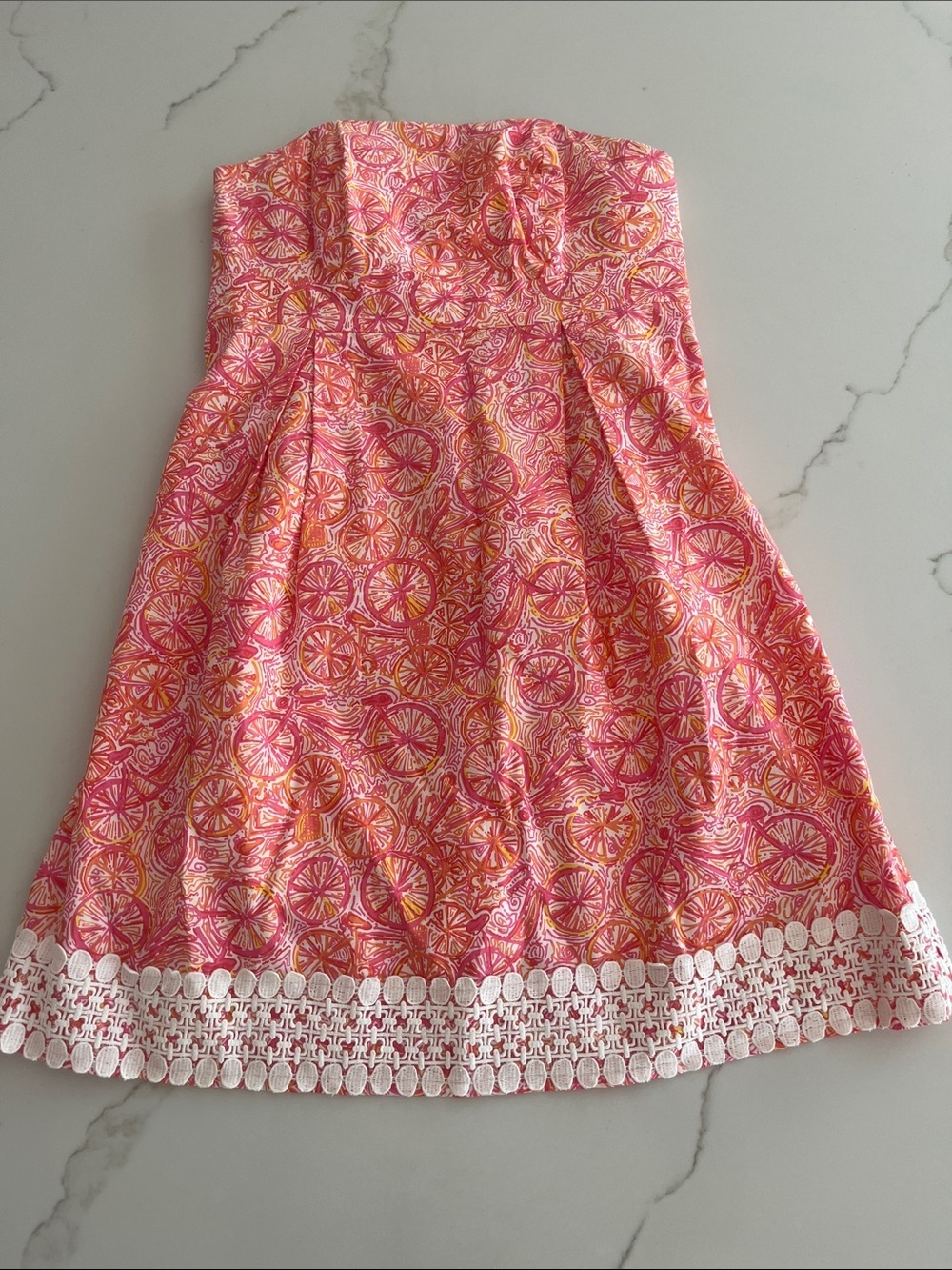 Lilly Pulitzer Betsey Bright Bicycle Print Cotton Lace Applique Sundress size 4 - Picture 3 of 9